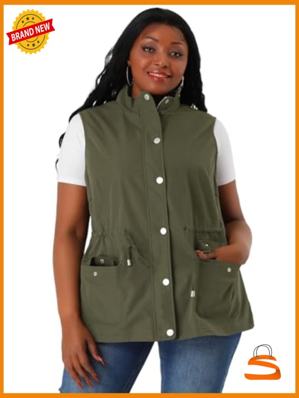Plus Size Sleeveless Cargo Vest Lightweight Anorak Utility Vest Women - Picture 4 of 6
